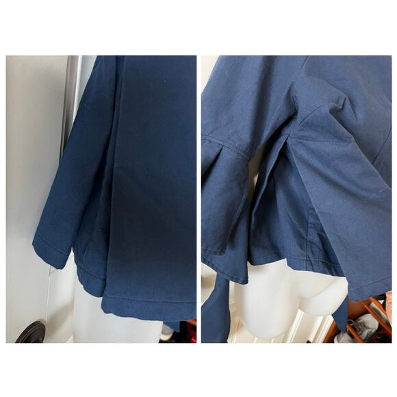 CQ BY CQ Linen Blouse Top Off The Shoulder Ruffle Embellishment 3/4 Sleeve Navy - Picture 6 of 14